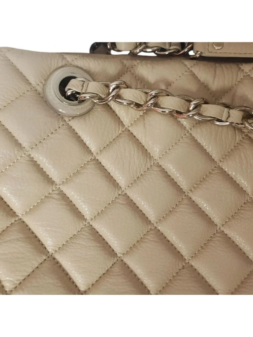 Kate Spade Georgina Quilted Leather W/Chain Link Strap Tote Bag W/Multiple Cream
